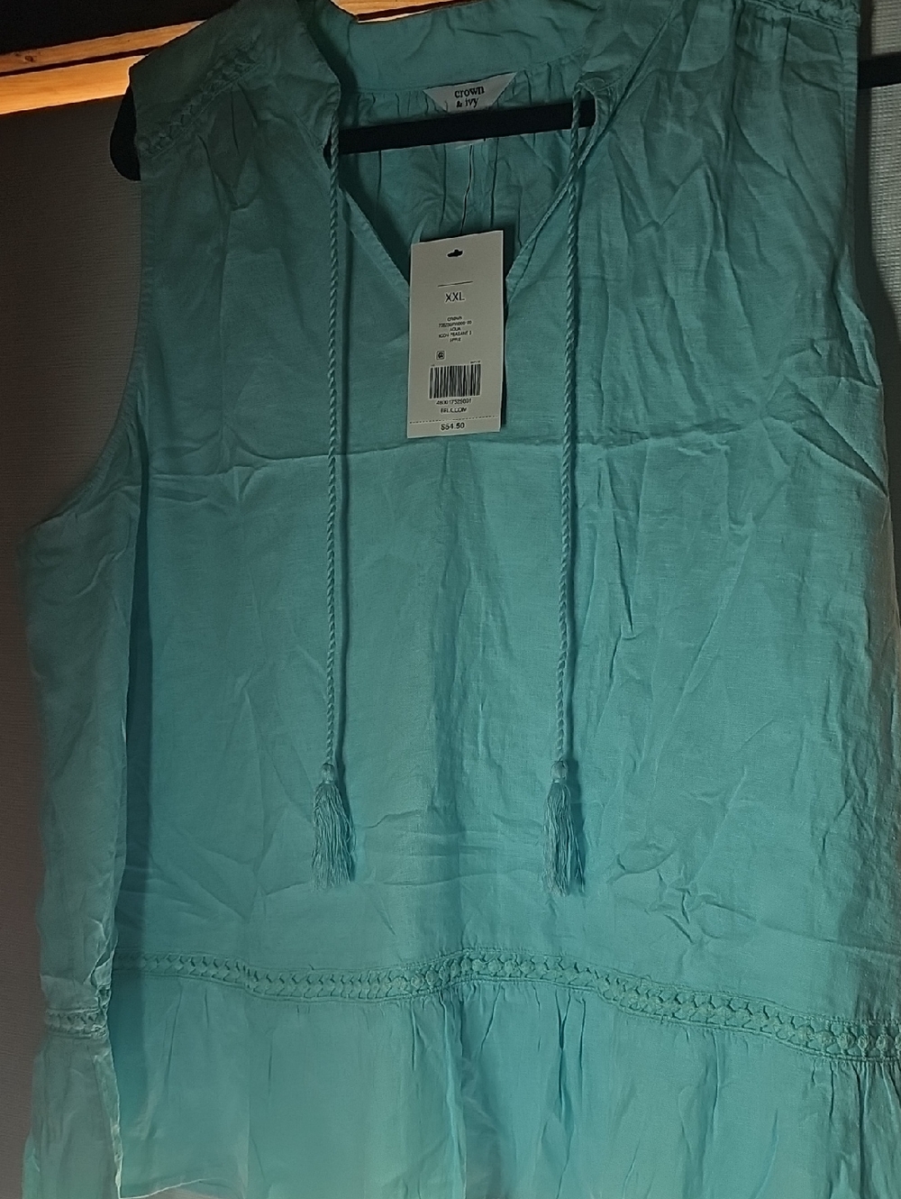 crown & ivy Teal Blue Sleeveless Peasant Blouse
